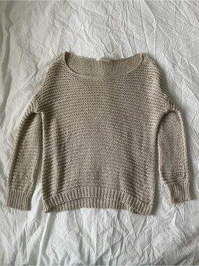 RD Style Beige Open-Weave Crewneck Sweater